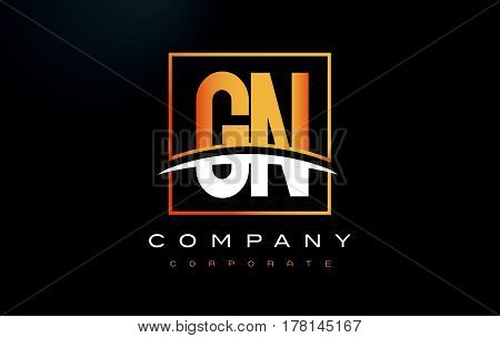 Gn G N Golden Letter Logo Design With Gold Square And Swoosh.