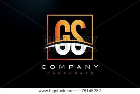 Gs G S Golden Letter Logo Design With Gold Square And Swoosh.