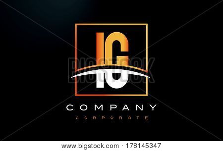 Ig I Q Golden Letter Logo Design With Gold Square And Swoosh.