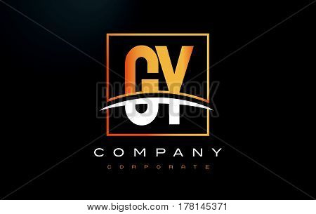 Gy G Y Golden Letter Logo Design With Gold Square And Swoosh.