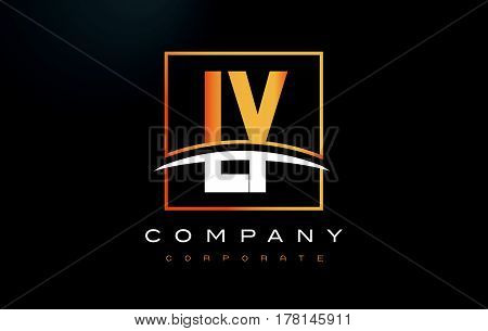 Ly L Y Golden Letter Logo Design With Gold Square And Swoosh.