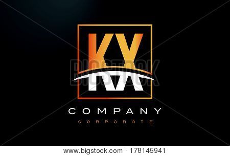 Kx K X Golden Letter Logo Design With Gold Square And Swoosh.