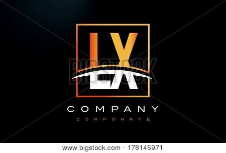 Lx L X Golden Letter Logo Design With Gold Square And Swoosh.