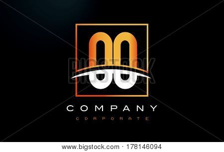 Oo O Golden Letter Logo Design With Gold Square And Swoosh.