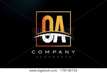 Oa O A Golden Letter Logo Design With Gold Square And Swoosh.