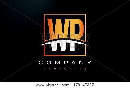 Wp W P Golden Letter Logo Design With Gold Square And Swoosh.