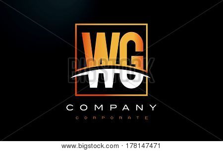 Wg W G Golden Letter Logo Design With Gold Square And Swoosh.