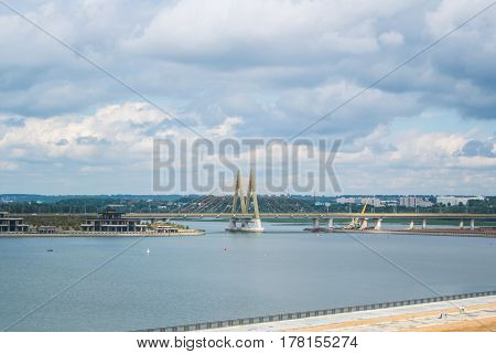 KAZAN RUSSIA - JUNE 25 2016: A bridre Millennium across the river Kazanka at Kazan Republic of Tatarstan Russia.