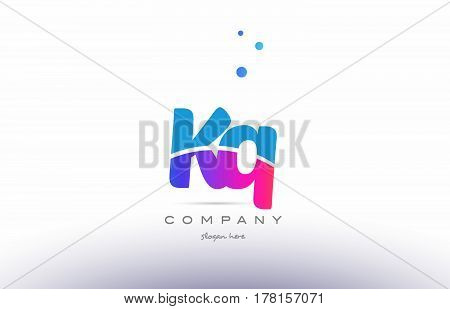Kq K Q  Pink Blue White Modern Alphabet Letter Logo Icon Template