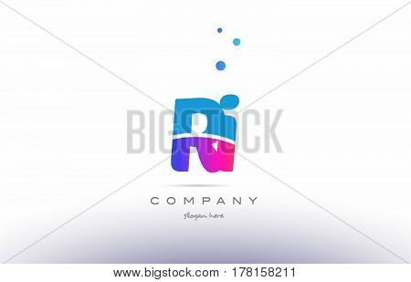 Ri R I  Pink Blue White Modern Alphabet Letter Logo Icon Template