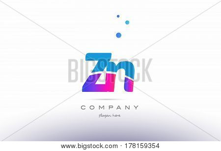 Zn Z N  Pink Blue White Modern Alphabet Letter Logo Icon Template