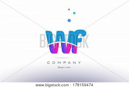 Wf W F  Pink Blue White Modern Alphabet Letter Logo Icon Template