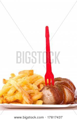 Kiełbasa curry i frytkami