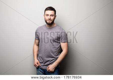 Portrait Of Happy Man On Grey