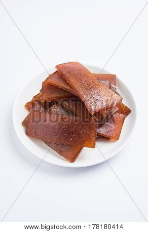 indian alphonso mango's dried jelly called mango papad or mango poli or slab or cake, traditional maharashtrian recipe