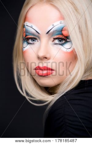 studio portrait of a  Beautiful fantasy eye face-art close-up