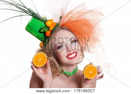 portrait of a girl with fashion makeup on white background