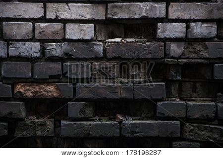 Darkness In An Old Ruined Brick Wall