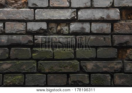Darkness In An Old Ruined Brick Wall