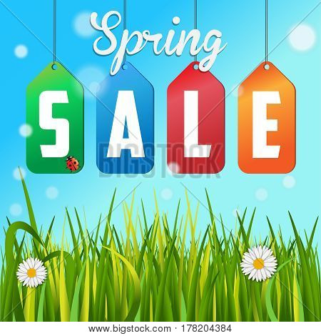 spring sale. label. sunny. green vector illustration