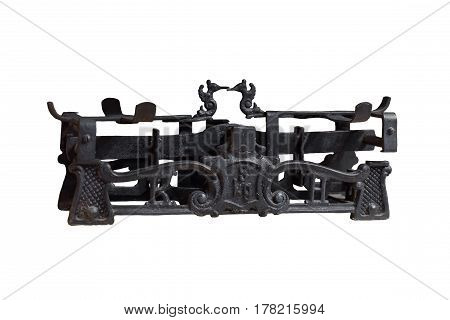 Ancient scales of metal with bowls isolated on white background