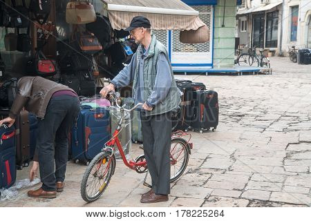 Skopje, Macedonia, March 20, 2017: Alley in the Old Bazaar in Skopje There are a lot coffee bars,restaurants and antique shops for the tourists and the local people who are visiting them everyday