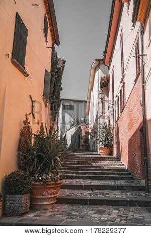 street in Santarcangelo c views of the chapel Italy Europe