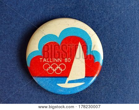 USSR - CIRCA 1980: Badge with a picture of sailing and the inscription 