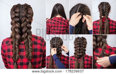 Hairstyle two volume combined braids for party tutorial step by step