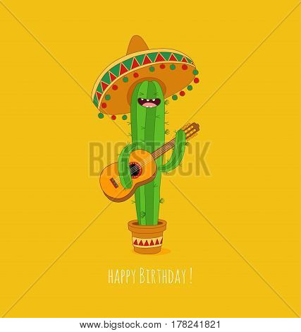 funny birthday smyling cactus personage in pot