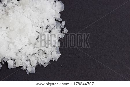 Sea salt flakes nigari magnesium chloridetop view