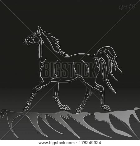The horse is running at night
Animal style graphic grunge black background mane short lush tail stock vector illustration author design