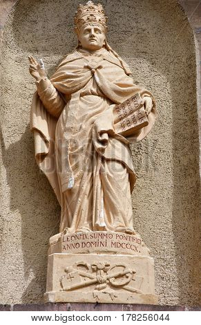 Eguisheim France - july 23 2016 : pope Leon the nineth in the saint Pierre saint Paul church