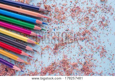 Color Pencils,color Pencil Shaves On A Paper