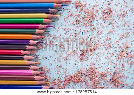 Color Pencils,color Pencil Shaves On A Paper