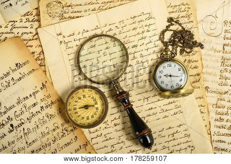 Pocketwatch Compass And Magnifying Glass