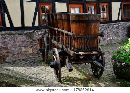 Eguisheim France - july 23 2016 : old wain used for grape transportation