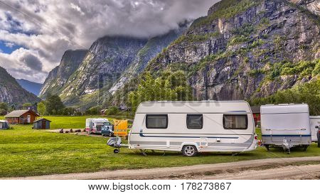 Caravan On Norwegian Campsite
