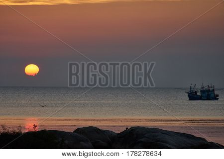 Sunset with boat in Koh Phangan Thailand