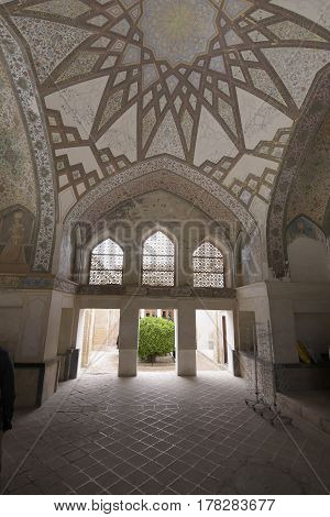 Fin, Kashan, Esfahan, Iran, March 23, 2017, is a historical Persian garden. It contains Kashan's Fin Bath, where Amir Kabir, the Qajarid chancellor, was murdered by an assassin sent by King Nasereddin Shah in 1852.