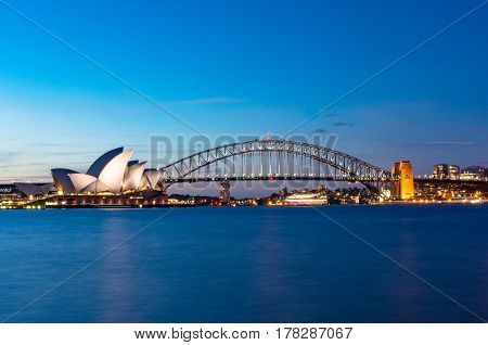 Sydney Opera House And Sydney Harbour Bridge At Night