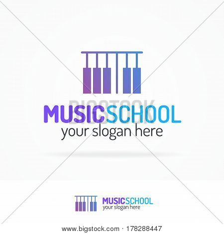 Music school logo set modern color style isolated on white background for use music store, record company, audio system shop, dj market etc. Vector Illustration