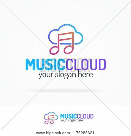 Music cloud logo set modern color style isolated on white background for use music storage, sound company, audio system shop etc. Vector Illustration