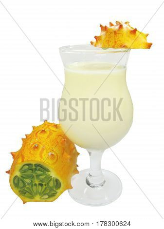 fruit milk cocktail with kiwano fruit smoothie drink