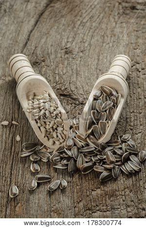 flower seeds on old wooden table country style