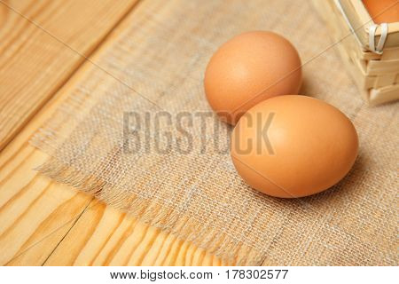 Fresh Farm Eggs On A Wooden Rustic Background