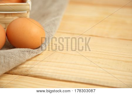 Fresh Farm Eggs On A Wooden Rustic Background