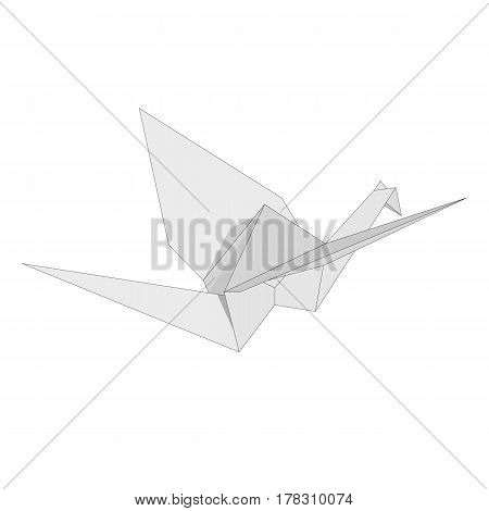 Isolated figure of japanese crane folded from white paper in origami style on white background