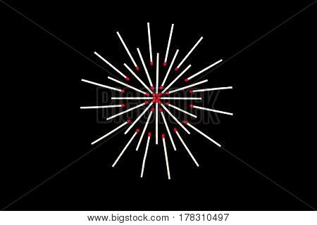 on a black background are wooden matches in a circle
