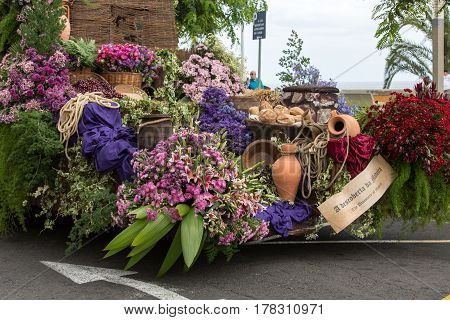 FUNCHAL MADEIRA PORTUGAL - SEPTEMBER 4 2016: Madeira Wine Festival - Historical and Ethnographic parade in Funchal on Madeira. Portugal